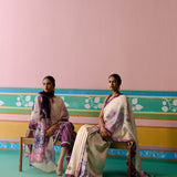 Ecru and Purple Ikkat Saree