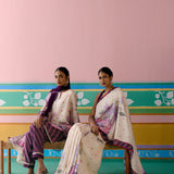 Ecru and Purple Ikkat Saree