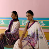 Ecru and Purple Ikkat Saree