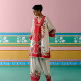 Ecru & Red Square Neck Kurta Set