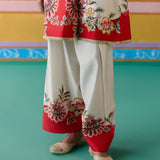 Ecru & Red Square Neck Kurta Set
