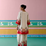 Ecru & Red Square Neck Kurta Set
