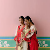 Ecru & Red Floral Kaftan Set