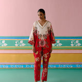 Ecru & Red Floral Kaftan Set