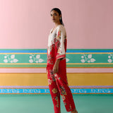 Ecru & Red Floral Kaftan Set