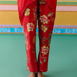 Ecru & Red Floral Kaftan Set