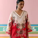 Ecru & Red Floral Kaftan Set