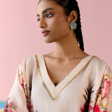 Ecru & Red Floral Kaftan Set