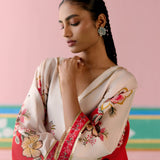 Ecru & Red Floral Kaftan Set