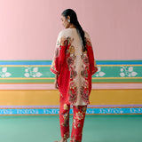 Ecru & Red Floral Kaftan Set