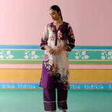 Purple Floral V-neck Kurta Set