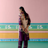 Purple Floral V-neck Kurta Set