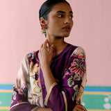 Purple Floral V-neck Kurta Set