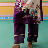Purple Floral V-neck Kurta Set
