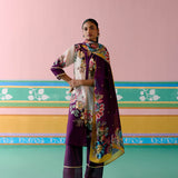 Purple Floral V-neck Kurta Set