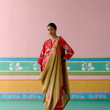 Red Chintz V-neck Kurta Set