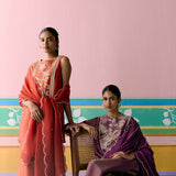 Rust Embroidered Sleeveless Kurta Set