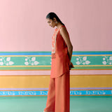 Rust Embroidered Sleeveless Kurta Set