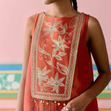 Rust Embroidered Sleeveless Kurta Set
