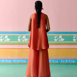 Rust Embroidered Sleeveless Kurta Set