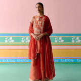 Rust Embroidered Sleeveless Kurta Set