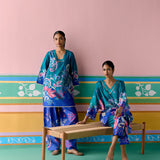 Teal Paisley Square Neck Kurta Set