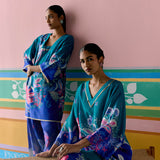 Teal Paisley Square Neck Kurta Set