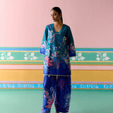 Teal Paisley Square Neck Kurta Set