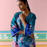 Teal Paisley Square Neck Kurta Set