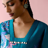 Teal Paisley Square Neck Kurta Set