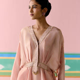 Peach Embroidered Kaftan Set