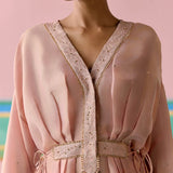 Peach Embroidered Kaftan Set