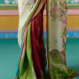 Ecru and Green Paisley Saree