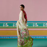 Ecru and Green Paisley Saree