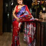 Ashika Rangath In Ruby Floral Saree