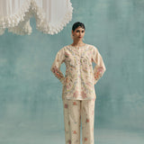 Hibiscus Round Neck Co-ord - Ecru