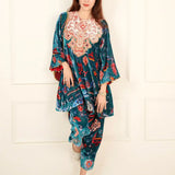 Jasleen Sabharwal in Teal Aztec Velvet Kurta Set