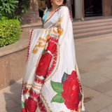 Aashna Shroff in Ecru & Red Rose Saree