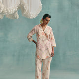 Hibiscus V-neck Short Kurta Set - Ecru