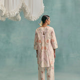 Hibiscus V-neck Short Kurta Set - Ecru