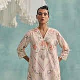 Hibiscus V-neck Short Kurta Set - Ecru