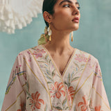 Hibiscus V-neck Short Kurta Set - Ecru