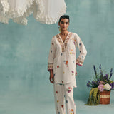 Daisy V-neck Short Kurta Set - Ecru