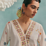 Daisy V-neck Short Kurta Set - Ecru