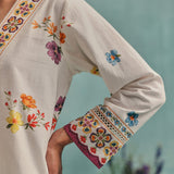 Daisy V-neck Short Kurta Set - Ecru