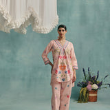 Rose V-neck Short Kurta Set - Pink