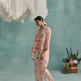 Rose V-neck Short Kurta Set - Pink