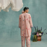 Rose V-neck Short Kurta Set - Pink