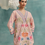 Rose V-neck Short Kurta Set - Pink