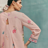 Rose V-neck Short Kurta Set - Pink